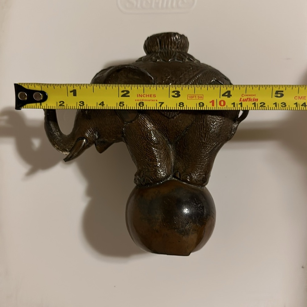 BRONZE ELEPHANT Figurine Standing on Ball - Picture 6 of 9
